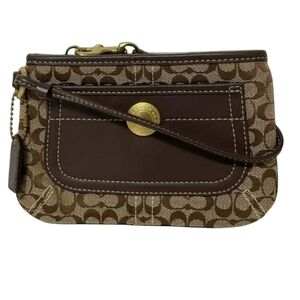 Vintage Coach Leather Canvas Signature Jacquard Wristlet